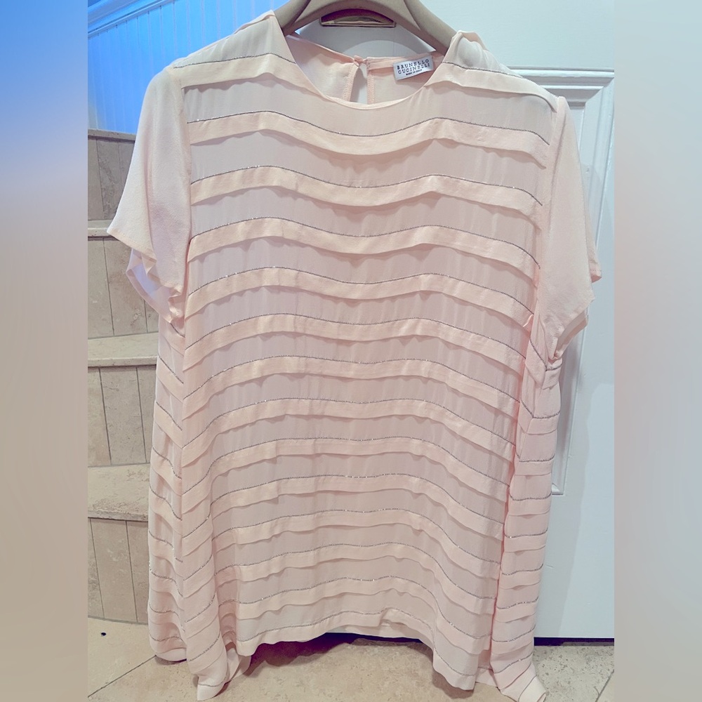 Brunello Cucinelli Elegant Striped Top with Monili in pink